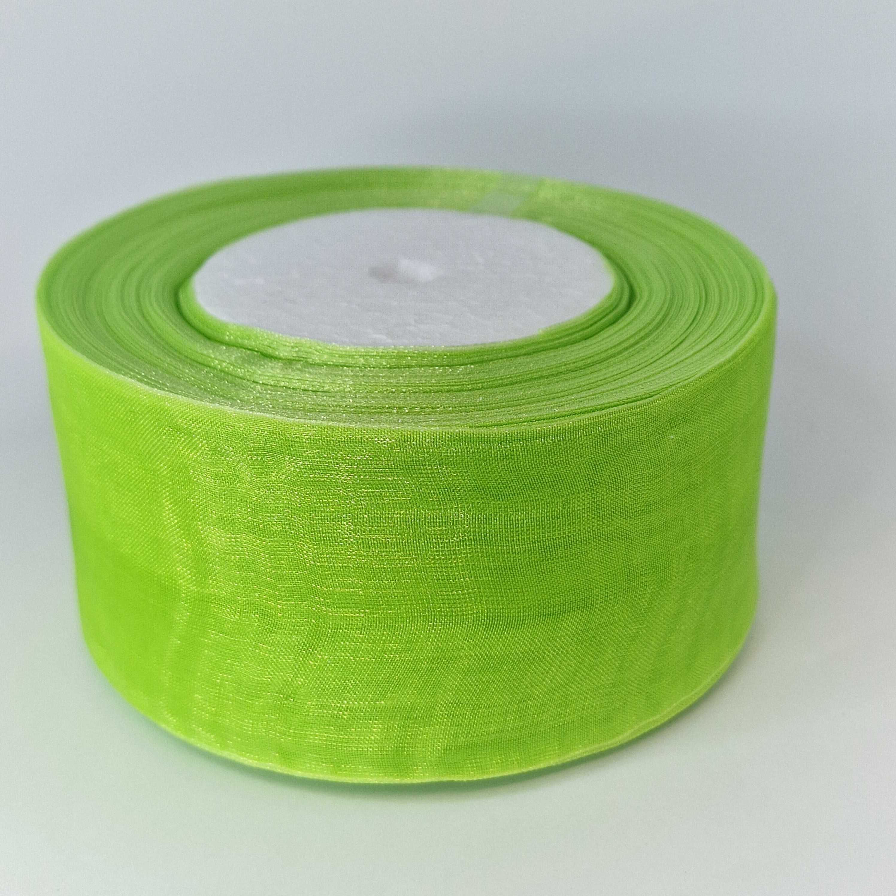 MajorCrafts 40mm 45metres Bright Green Sheer Organza Fabric Ribbon Roll R1126