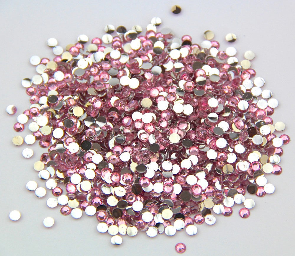 MajorCrafts Baby Pink Flat Back Round 14 Facets Resin Rhinestones C14