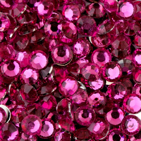 MajorCrafts Fuchsia Pink Flat Back Round 14 Facets Resin Rhinestones C18