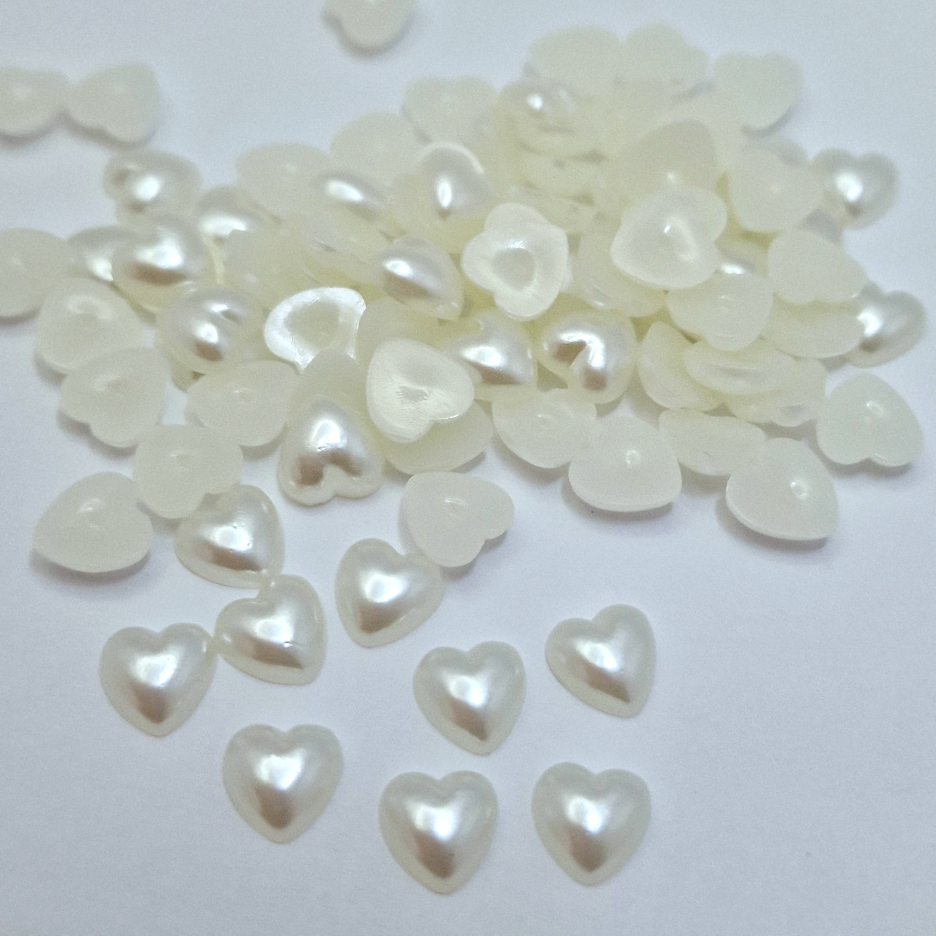 MajorCrafts 240pcs 8mm Cream Ivory Flat Back Heart Resin Embellishment Pearls