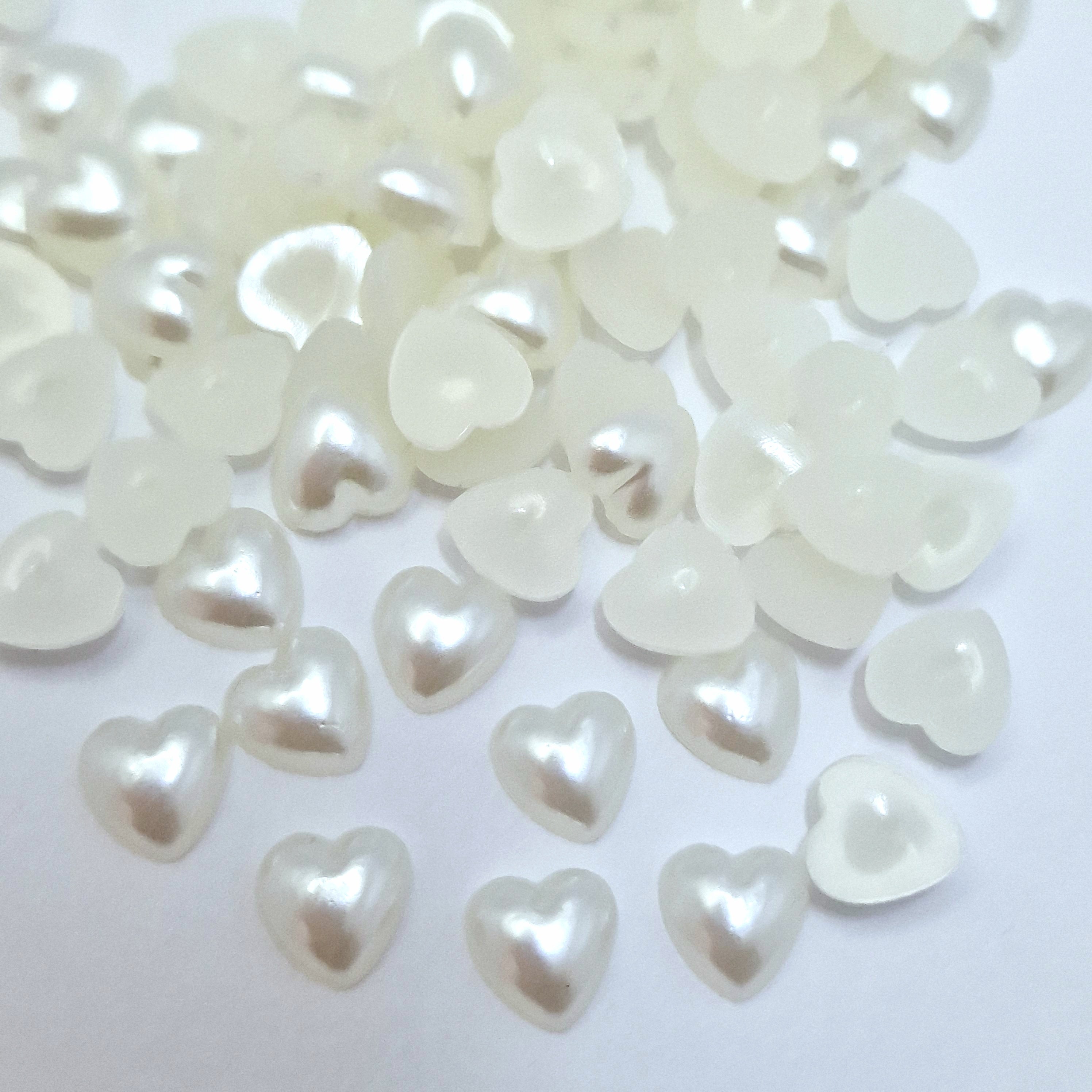 MajorCrafts 240pcs 8mm Cream Ivory Flat Back Heart Resin Embellishment Pearls