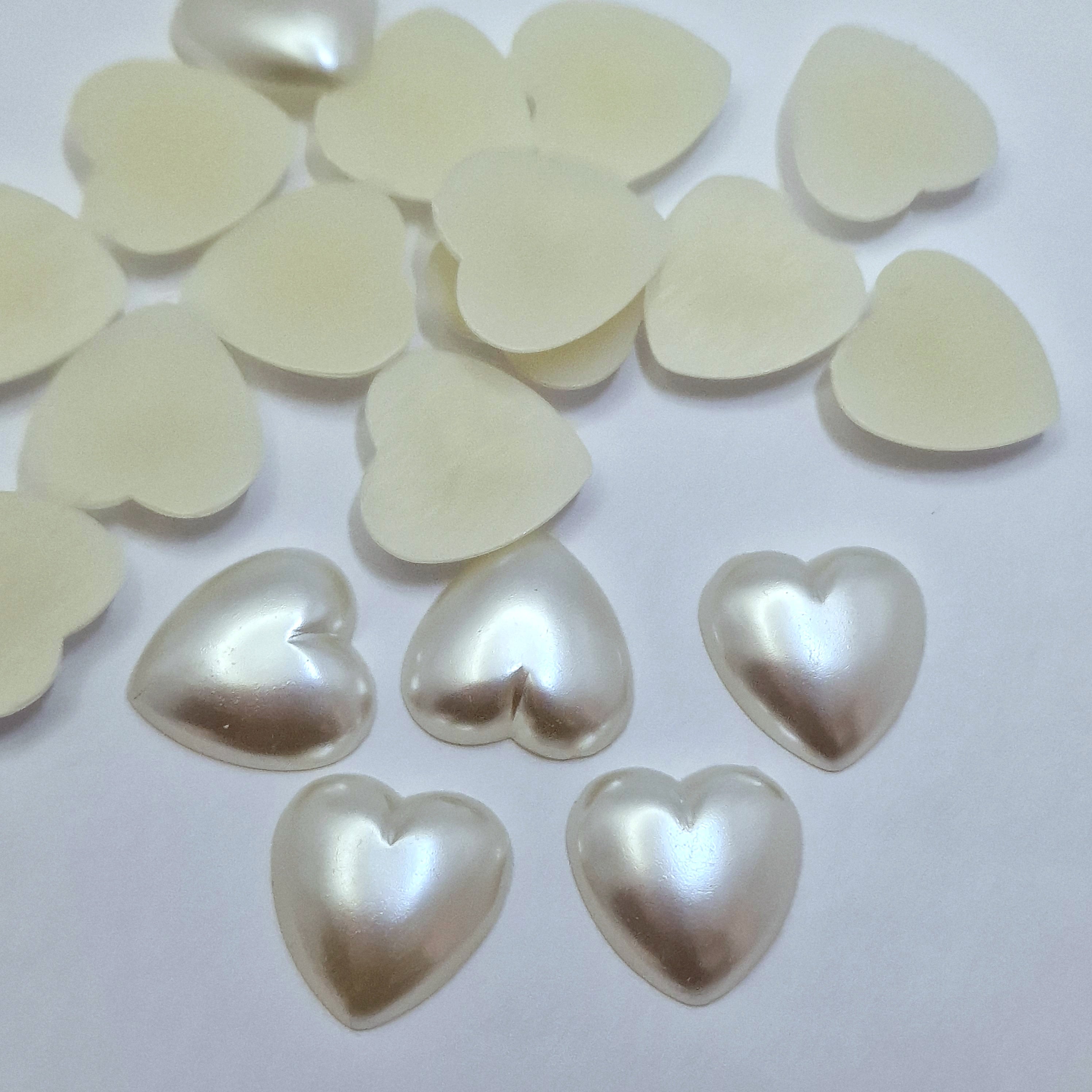 MajorCrafts 48pcs 18mm Cream Ivory Flat Back Large Heart Resin Embellishment Pearls