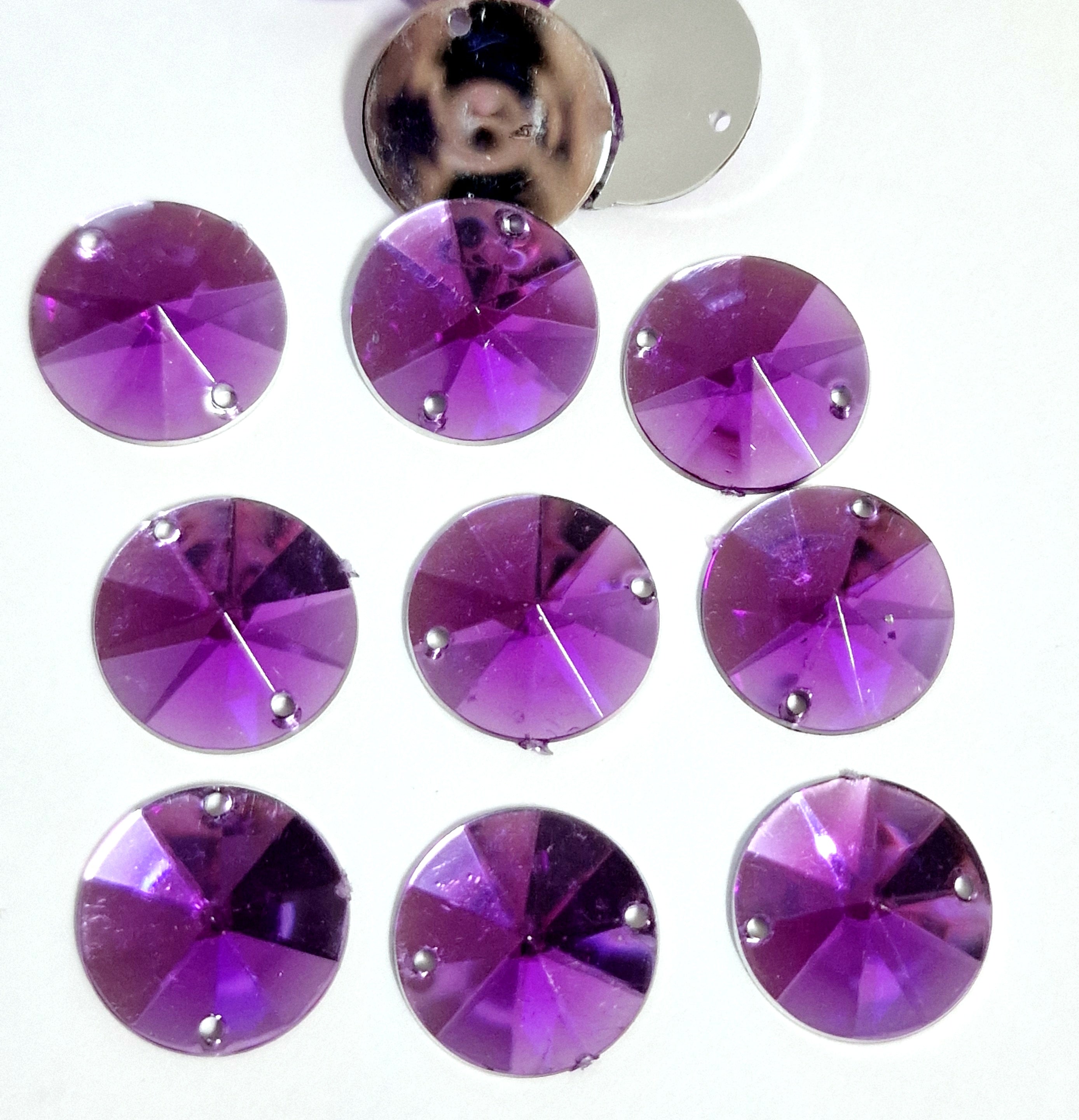 MajorCrafts 60pcs 14mm Royal Purple Round Acrylic Pointed Rivoli Sewing Rhinestones
