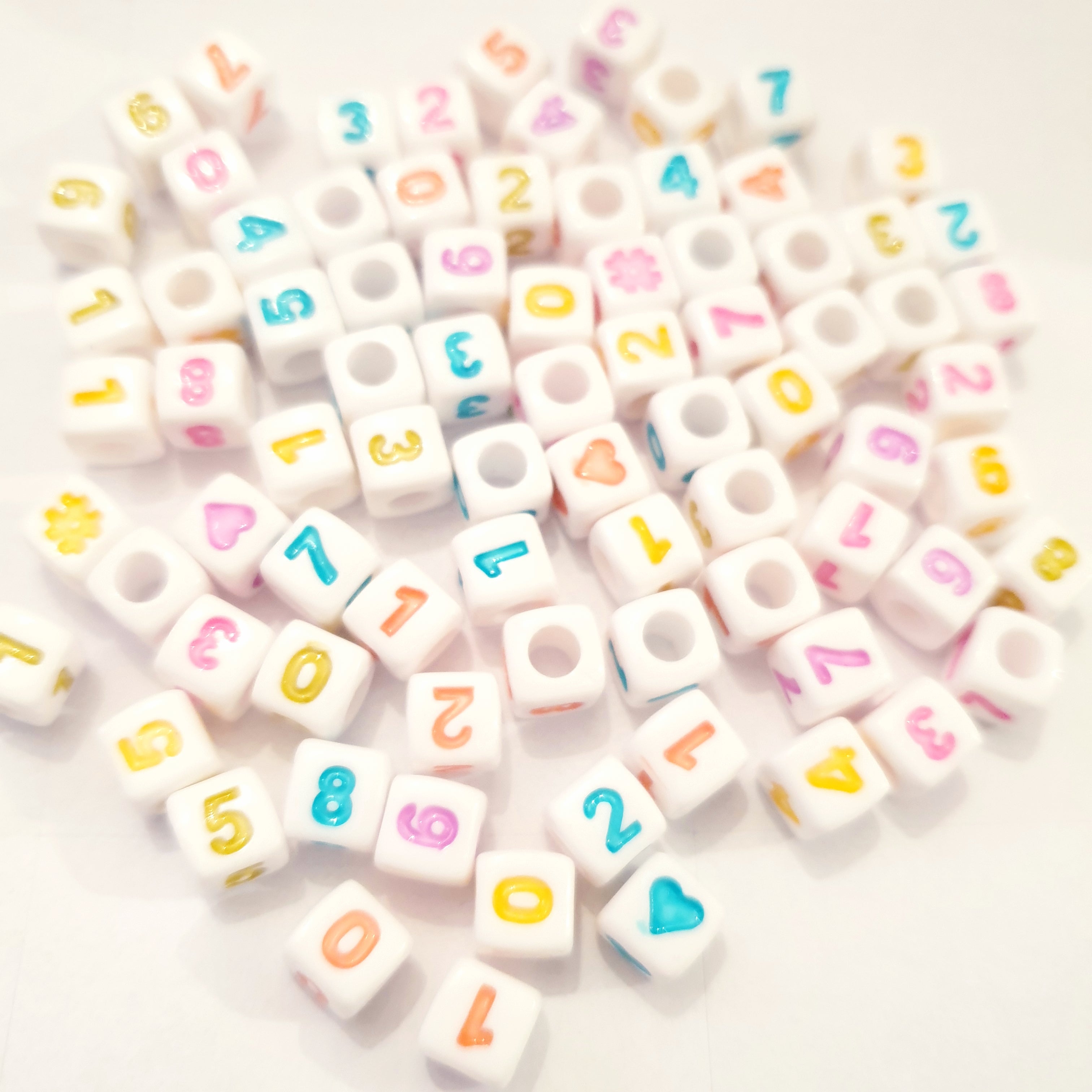 MajorCrafts 120pcs 6mm Cube Colourful Mixed Numbers Acrylic Beads with 4mm Hole Size