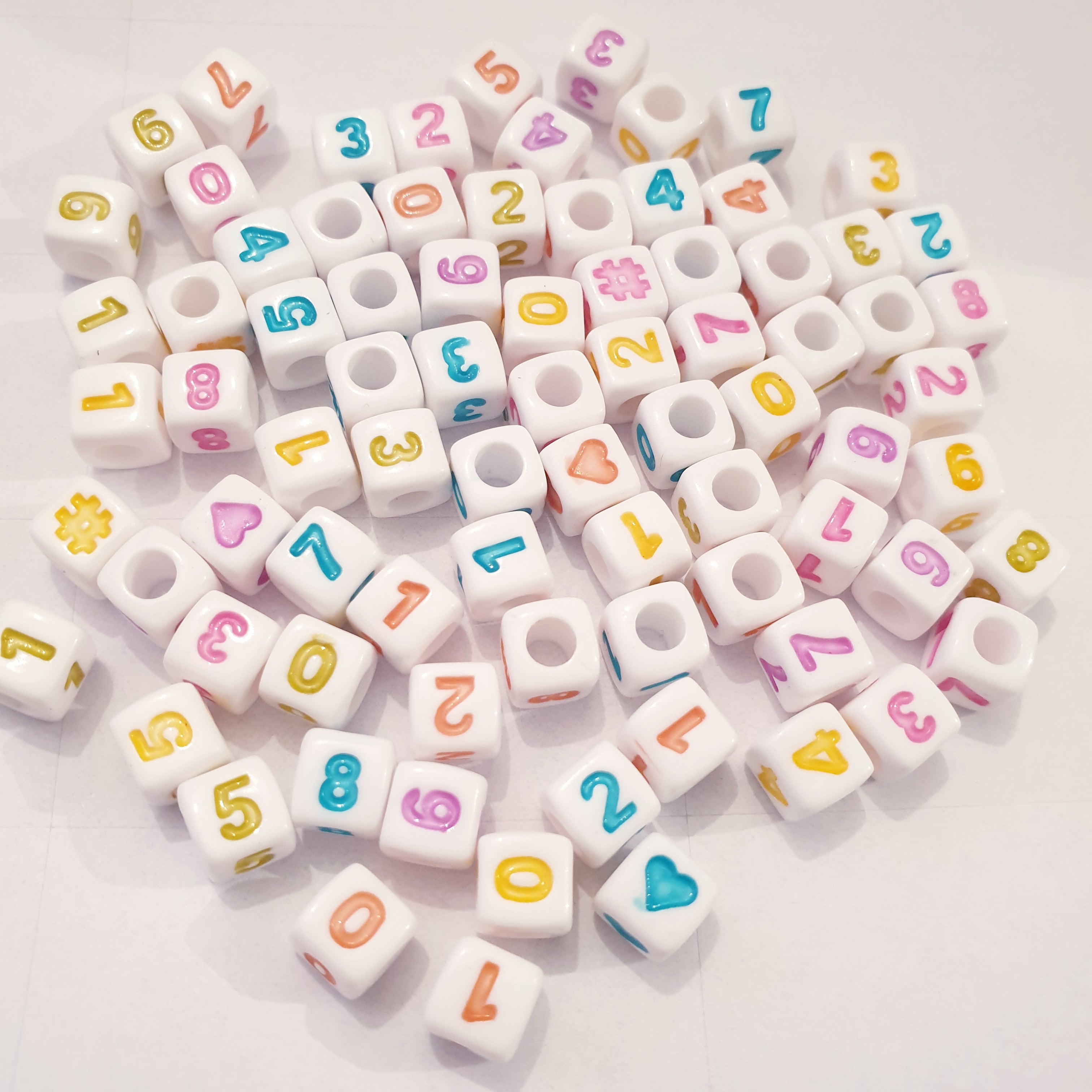 MajorCrafts 120pcs 6mm Cube Colourful Mixed Numbers Acrylic Beads with 4mm Hole Size