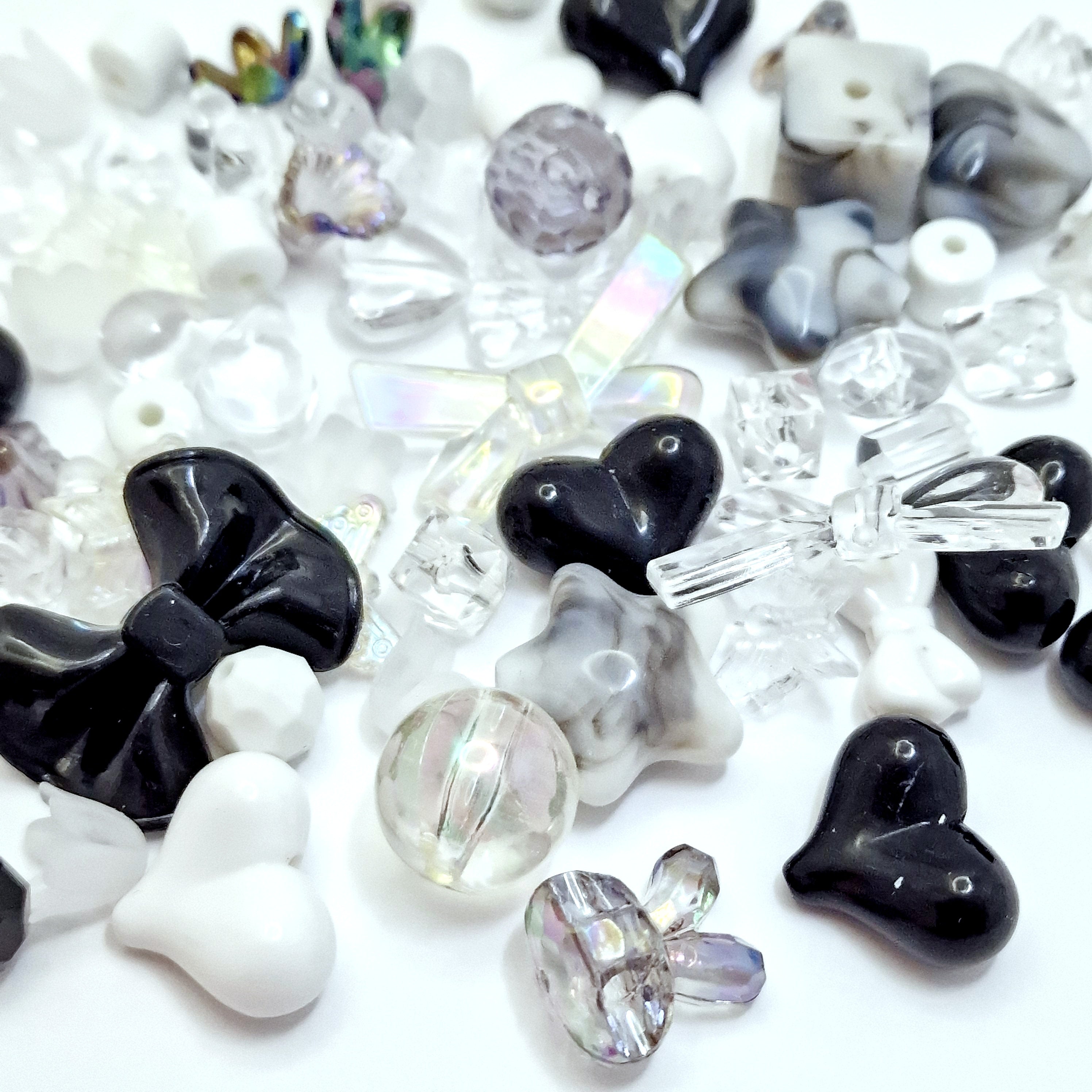 MajorCrafts 50g Black & White Theme Mixed Shapes & Sizes Acrylic Beads