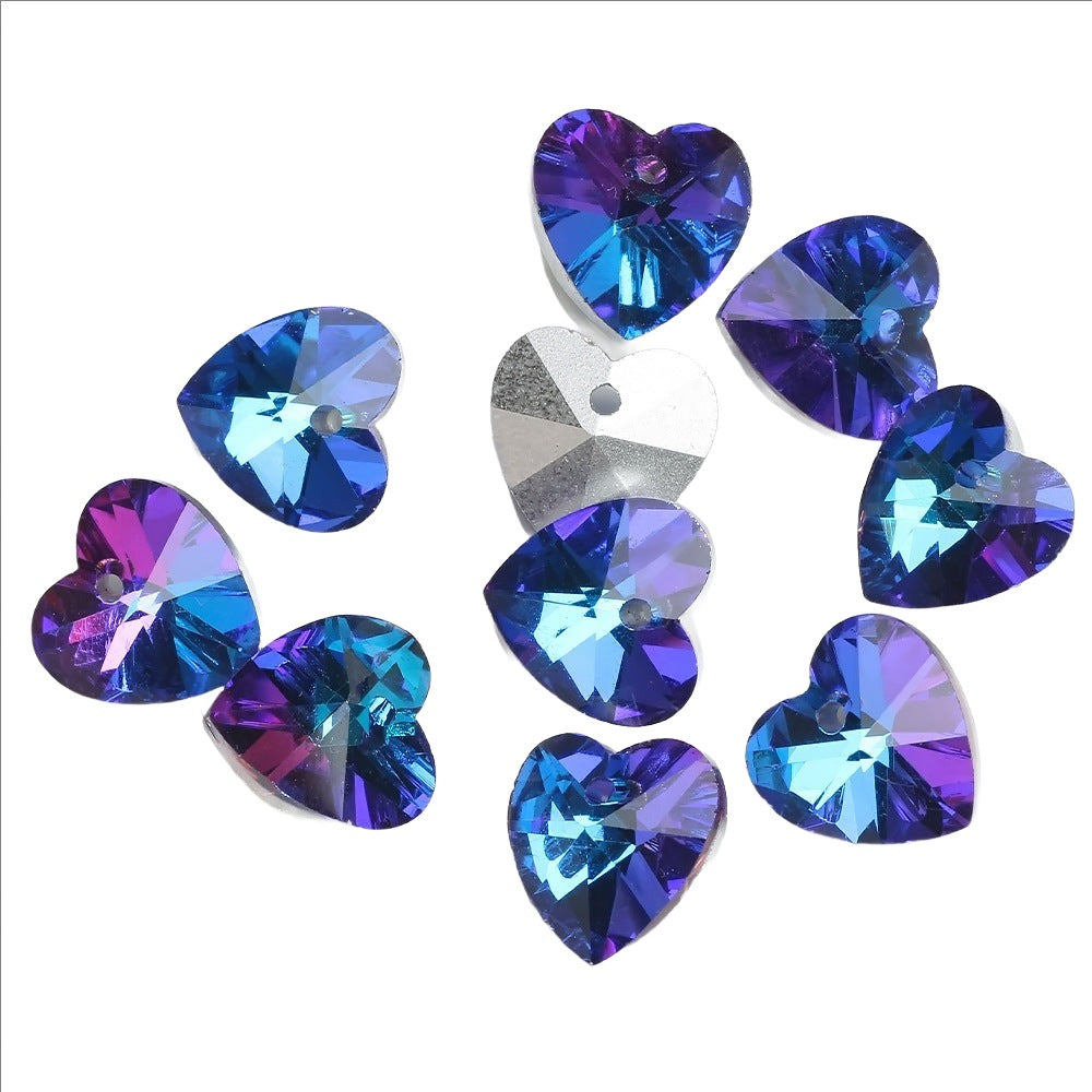 MajorCrafts 10pcs 14mm Blue Heart Glass Pendant Charm Beads