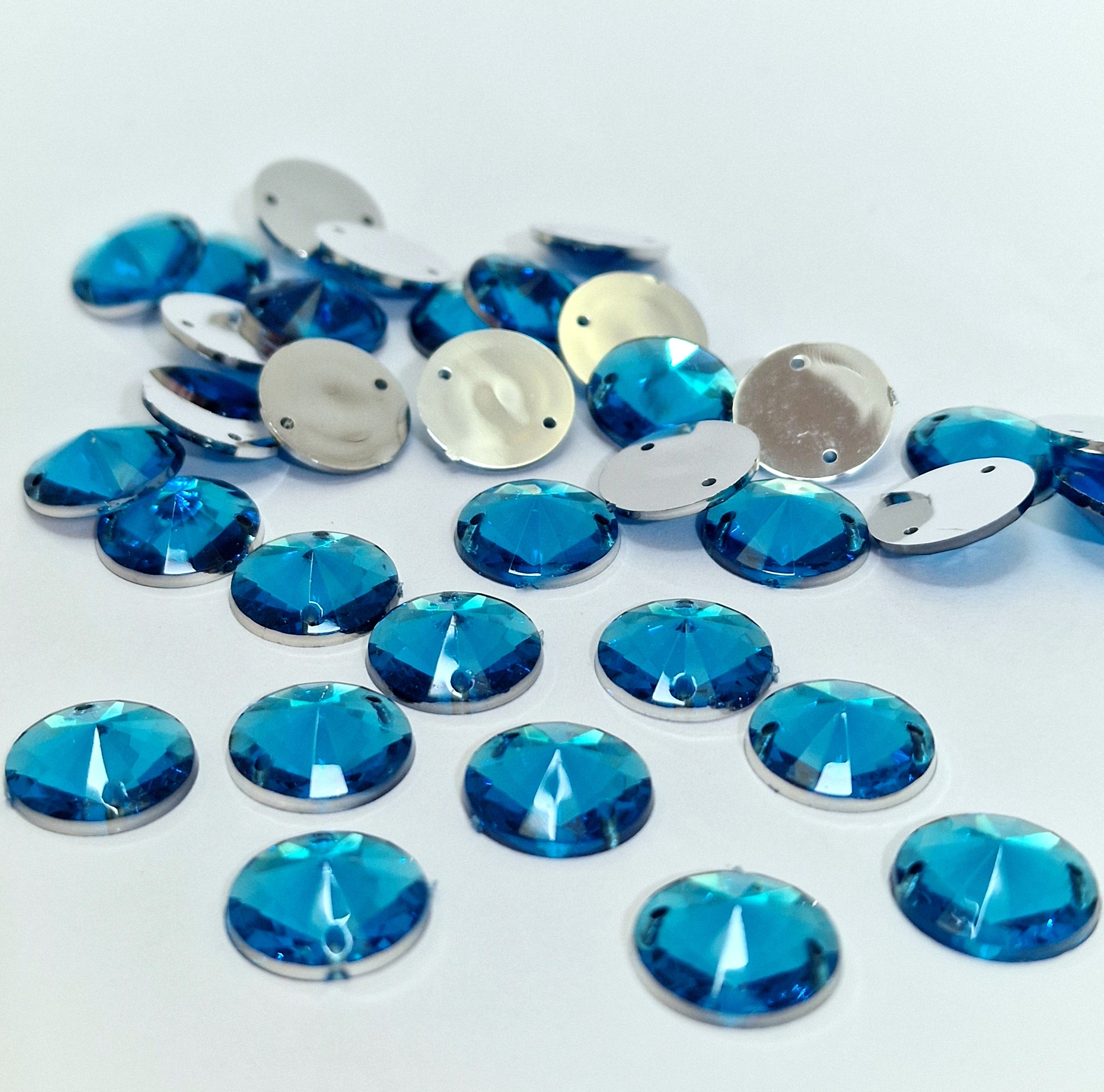 MajorCrafts 80pcs 12mm Royal Blue Round Acrylic Pointed Sewing Rhinestones