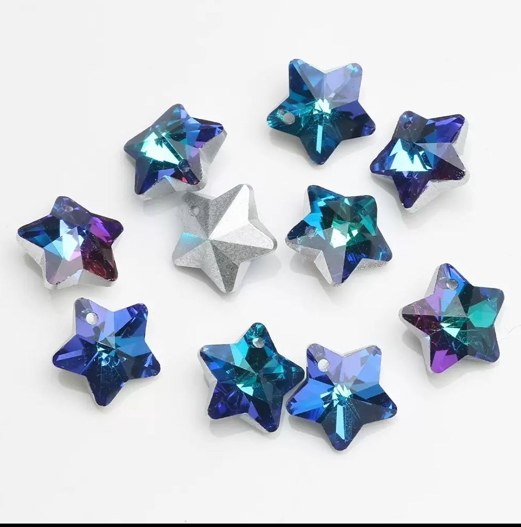MajorCrafts 10pcs 13mm Blue Star Glass Pendant Charm Beads