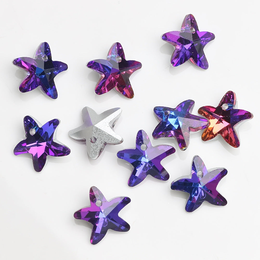 MajorCrafts 10pcs 14mm Blue Starfish Glass Pendant Charm Beads