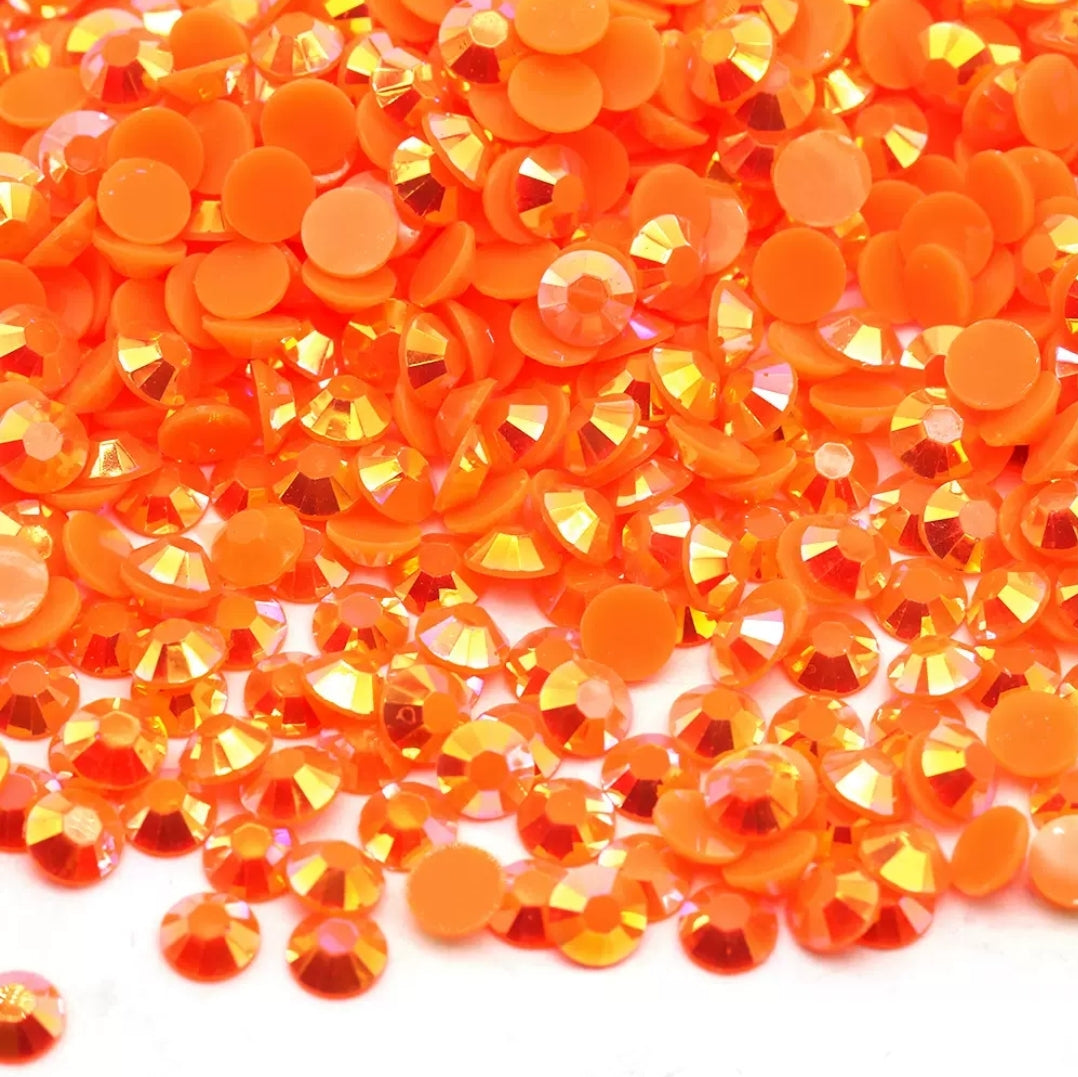 MajorCrafts Tiger Orange AB Flat Back Round 14 Facets Resin Rhinestones C83