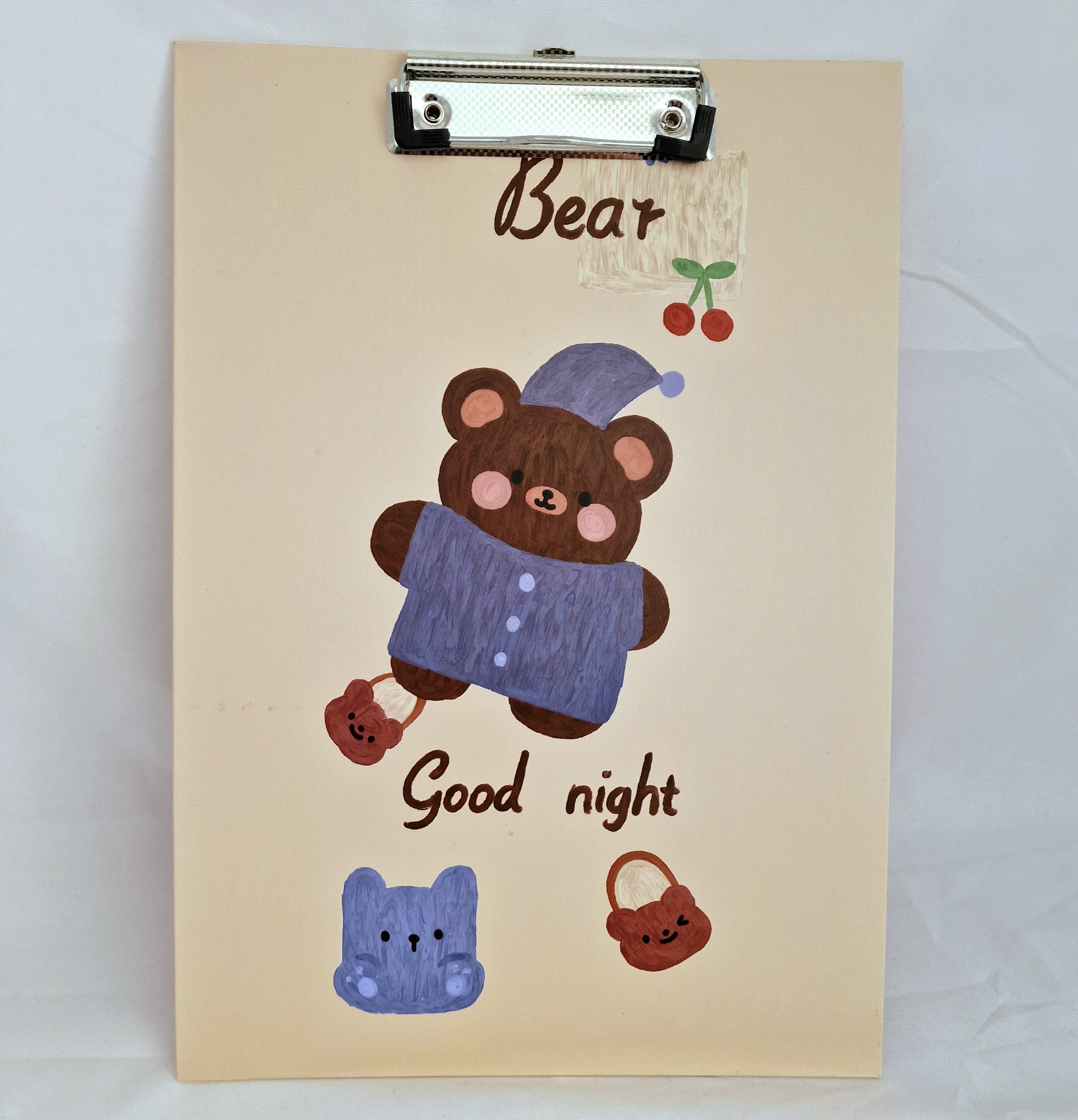 MajorCrafts Cream 'Goodnight' Bear Printed Kawaii themed Novelty A4 Clipboard CB12