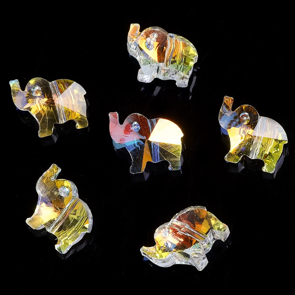 MajorCrafts 8pcs 15mm Crystal Clear AB Elephant Glass Pendant Charm Beads