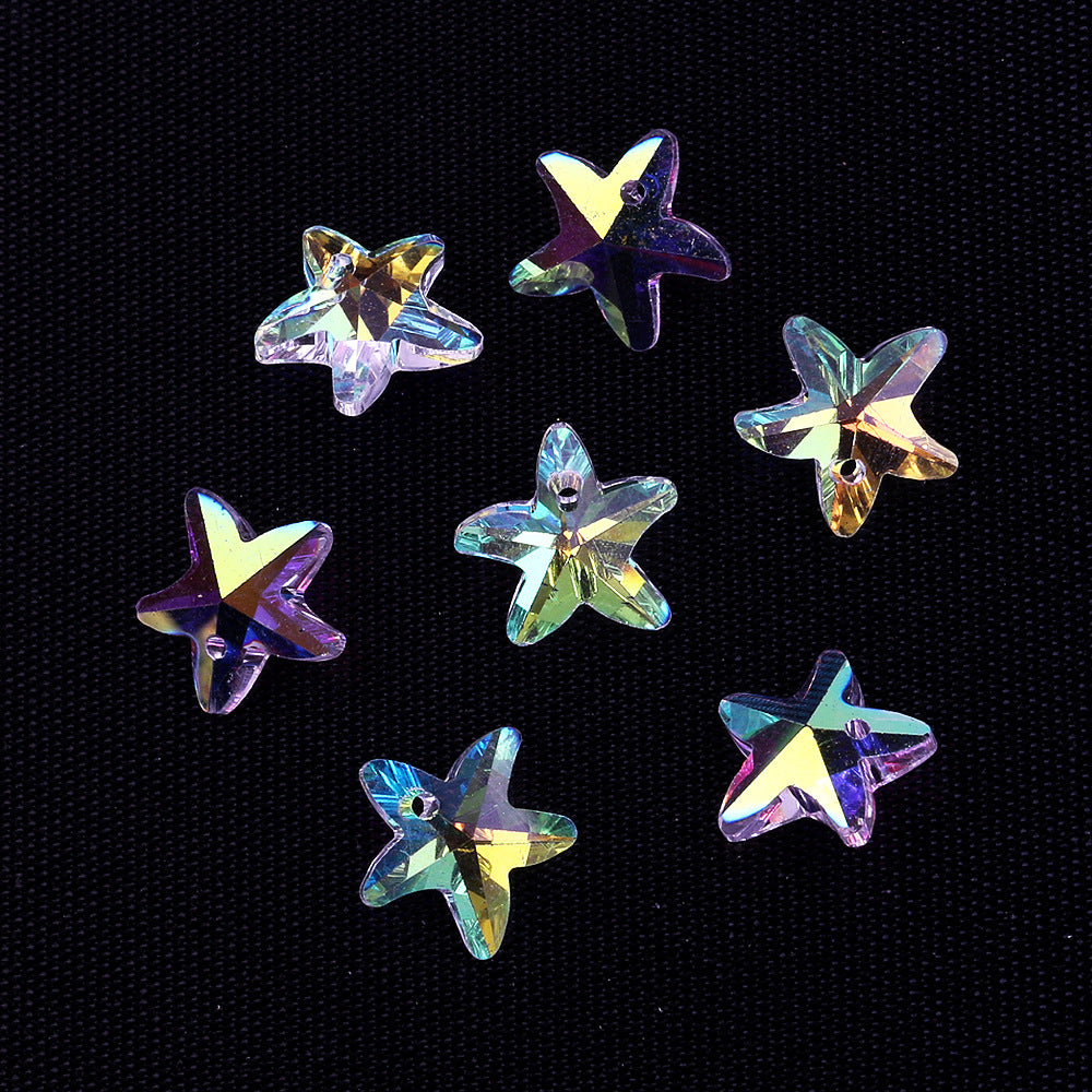MajorCrafts 10pcs 14mm Crystal Clear AB Starfish Glass Pendant Charm Beads