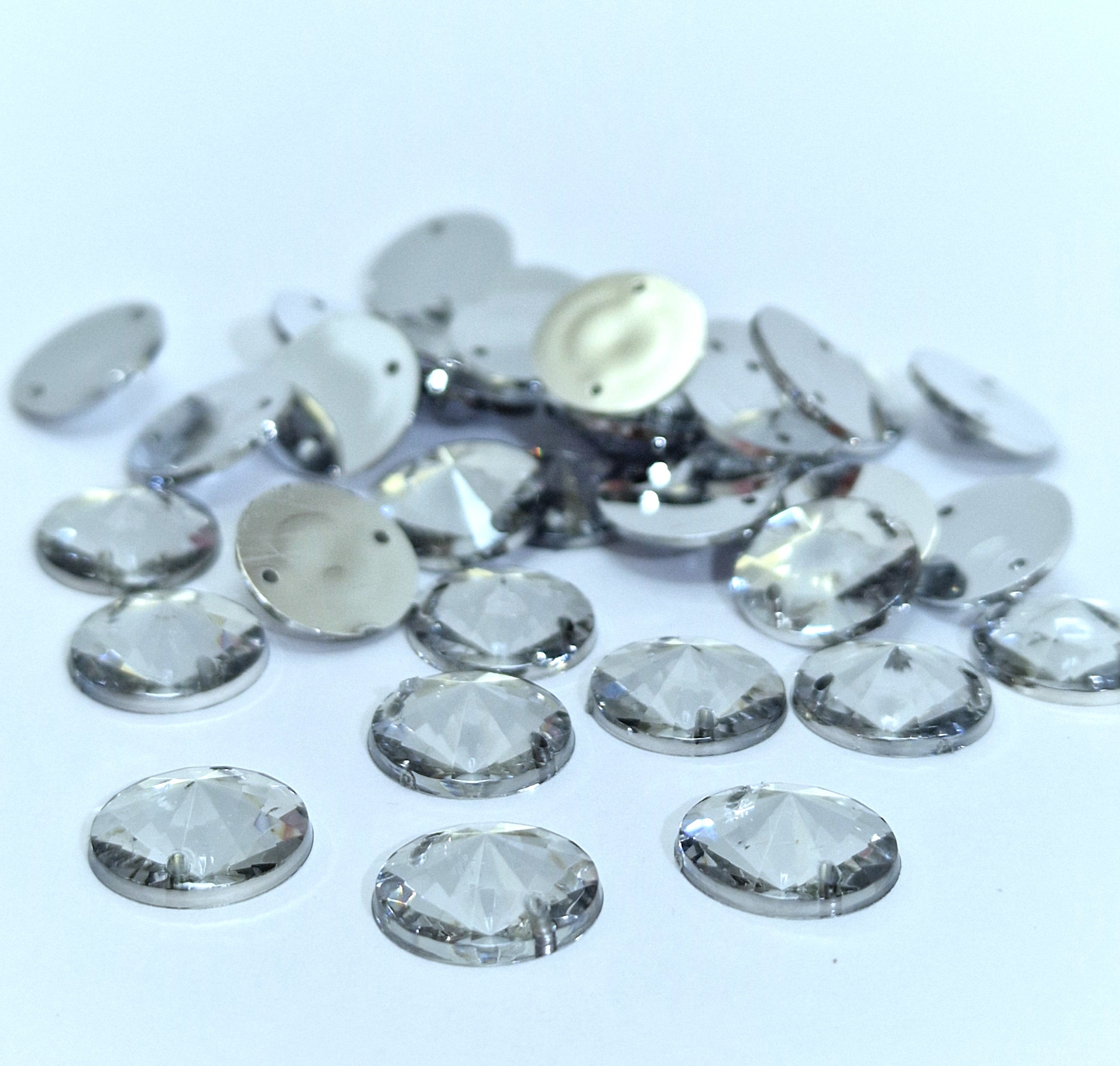 MajorCrafts 80pcs 12mm Crystal Clear Round Acrylic Pointed Sewing Rhinestones