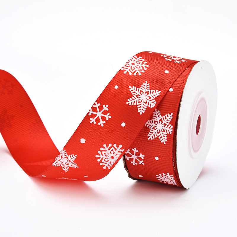 MajorCrafts 25mm 9metres Red and White Snowflakes Christmas Grosgrain Fabric Ribbon Roll G03