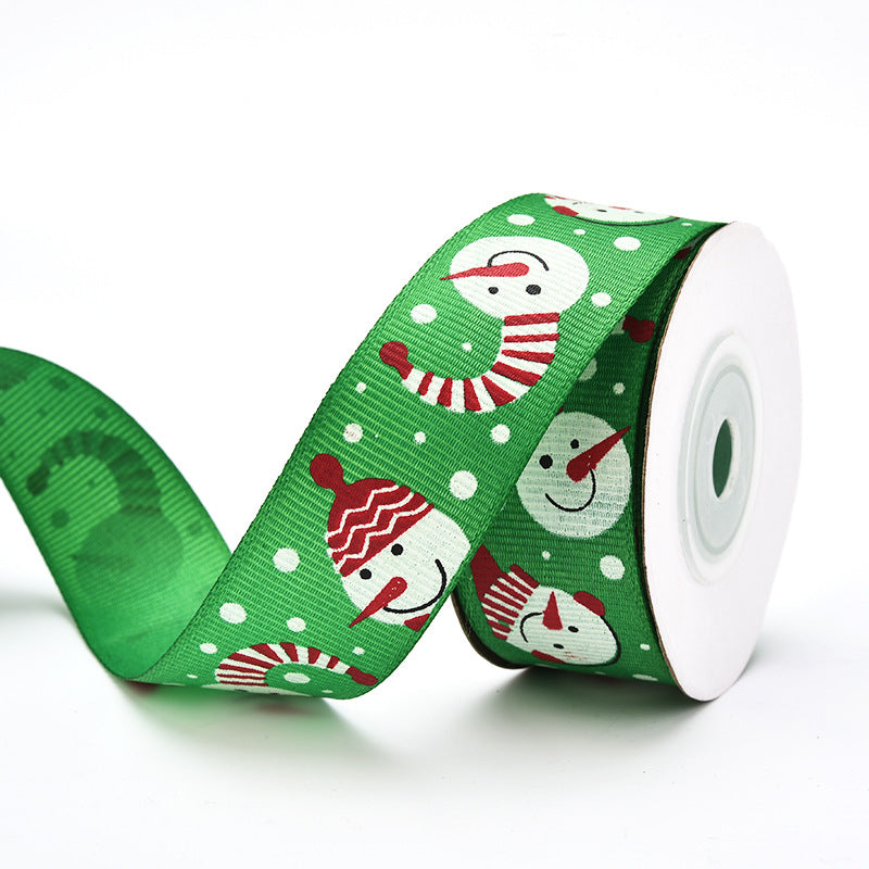MajorCrafts 25mm 9metres Green Christmas Snowman Print Grosgrain Fabric Ribbon Roll G07