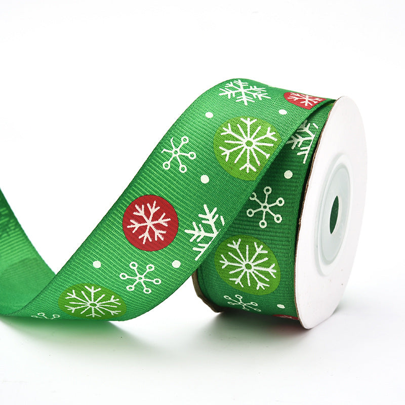 MajorCrafts 25mm 9metres Green and White Snowflakes Christmas Grosgrain Fabric Ribbon Roll G08
