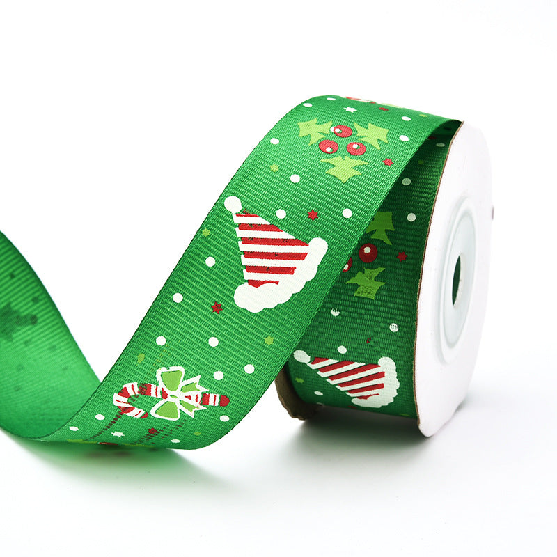 MajorCrafts 25mm 9metres Green Christmas Theme Grosgrain Fabric Ribbon Roll G09
