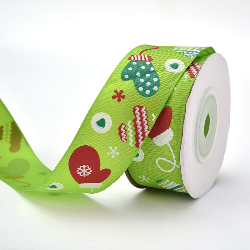 MajorCrafts 25mm 9metres Light Green Christmas Theme Grosgrain Fabric Ribbon Roll G10
