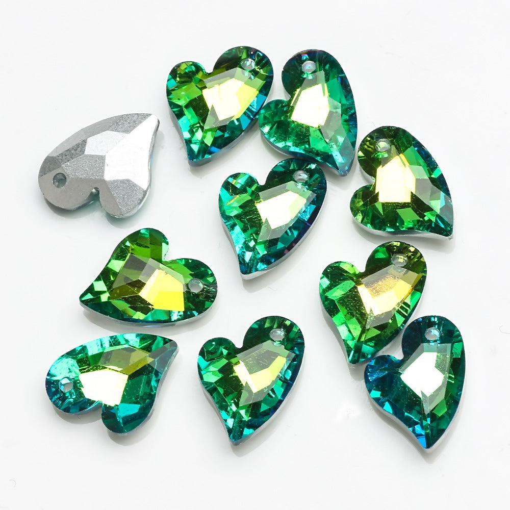 MajorCrafts 8pcs 17mm Green Swirly Heart Glass Pendant Charm Beads