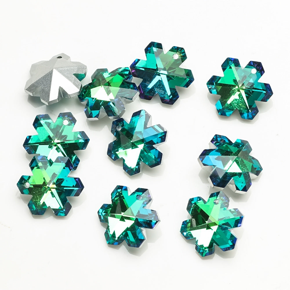 MajorCrafts 4pcs 20mm Green Snowflake Glass Pendant Charm Beads