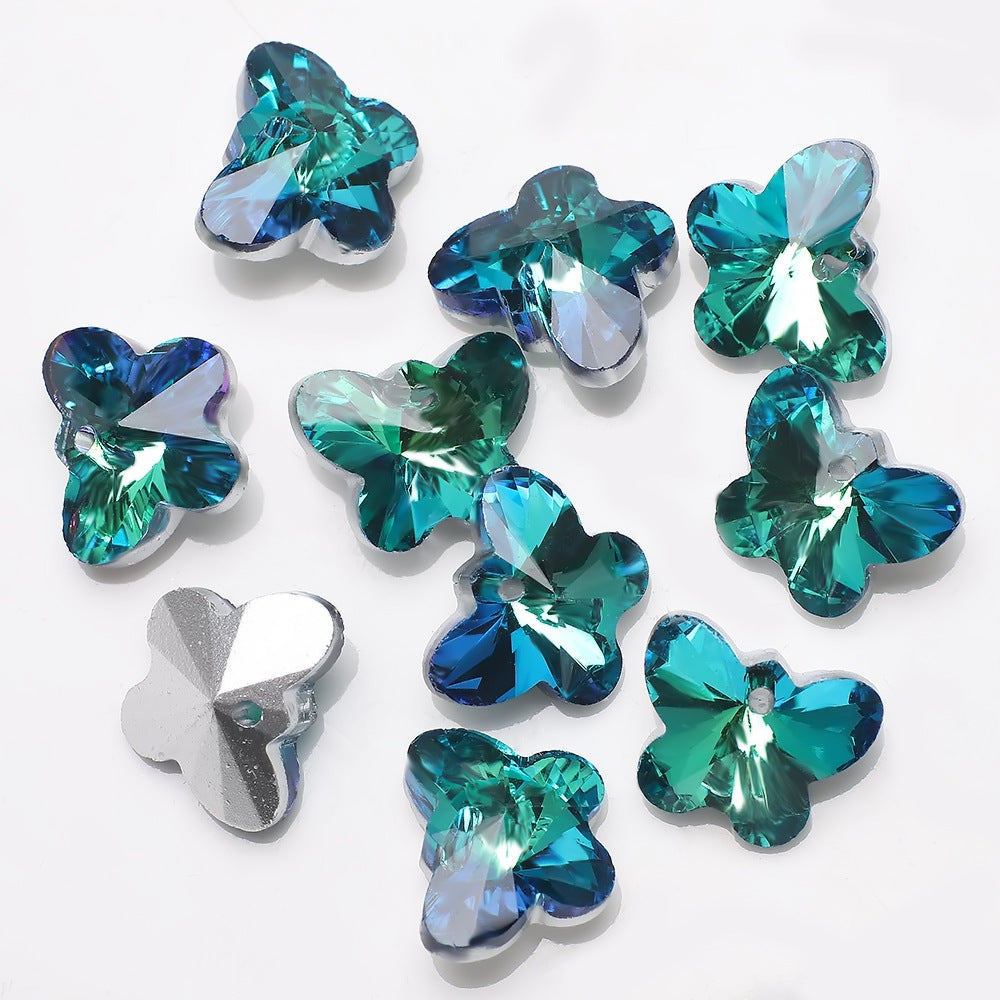 MajorCrafts 10pcs 14mm Green Blue Butterfly Glass Pendant Charm Beads