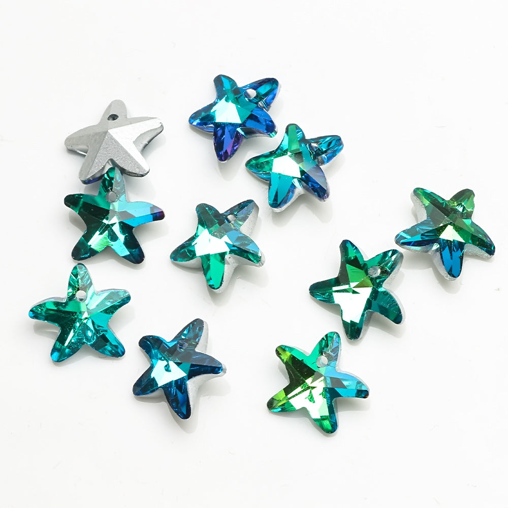 MajorCrafts 10pcs 14mm Green Blue Starfish Glass Pendant Charm Beads