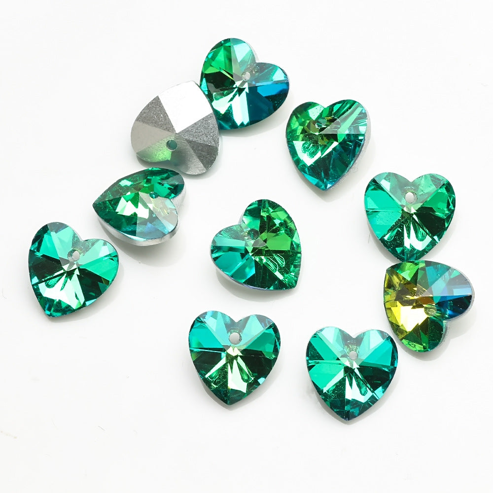 MajorCrafts 10pcs 14mm Green Blue Heart Glass Pendant Charm Beads