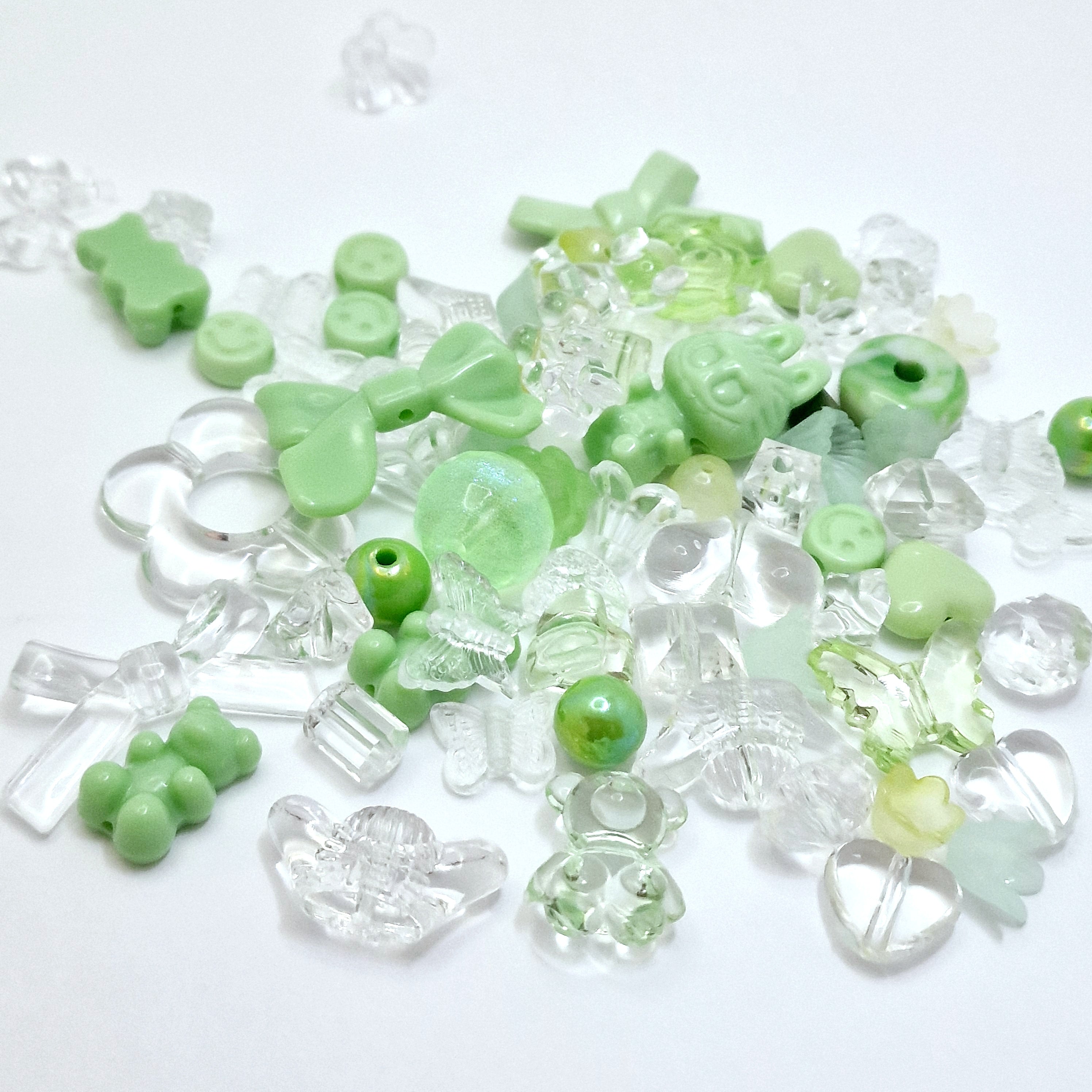 MajorCrafts 50g Green Theme Mixed Shapes & Sizes Acrylic Beads