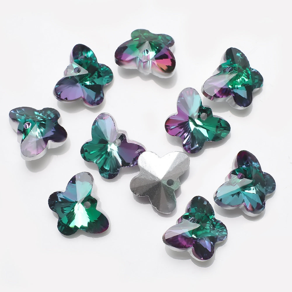 MajorCrafts 10pcs 14mm Green Purple Butterfly Glass Pendant Charm Beads