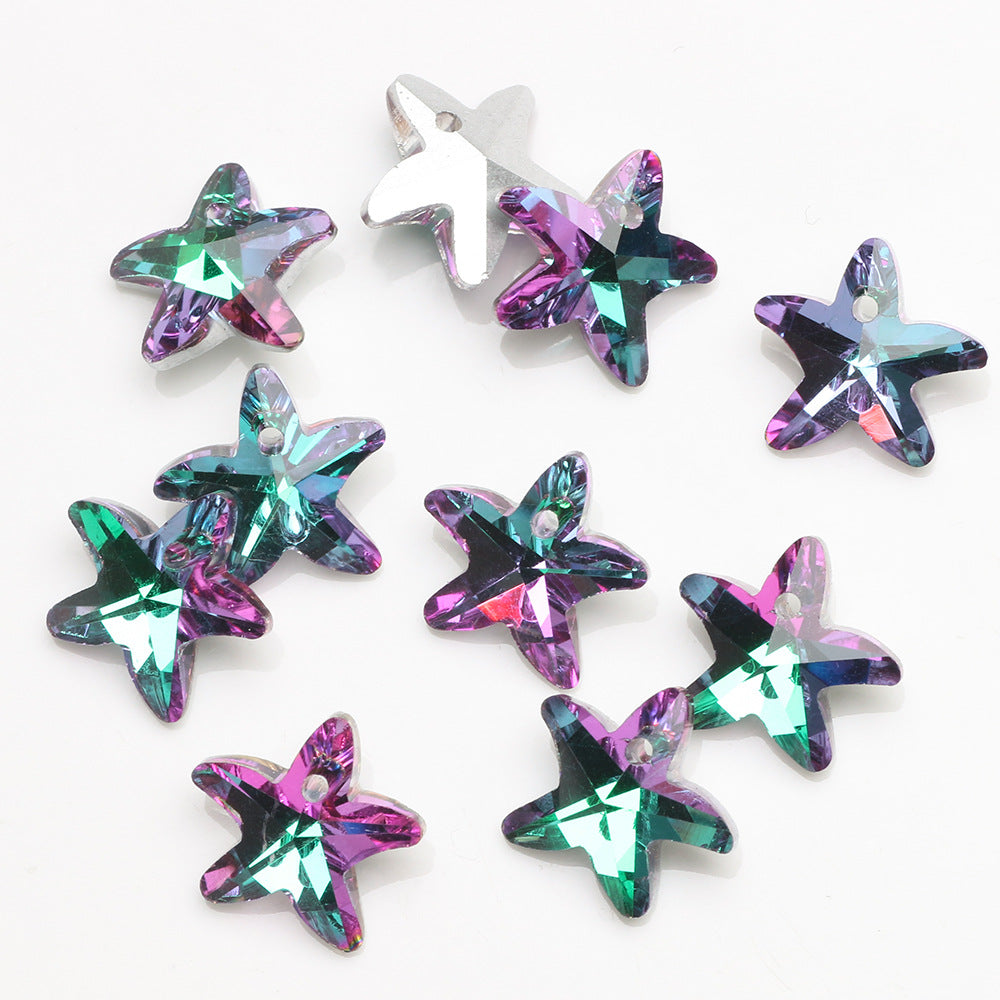 MajorCrafts 10pcs 14mm Green Purple Starfish Glass Pendant Charm Beads