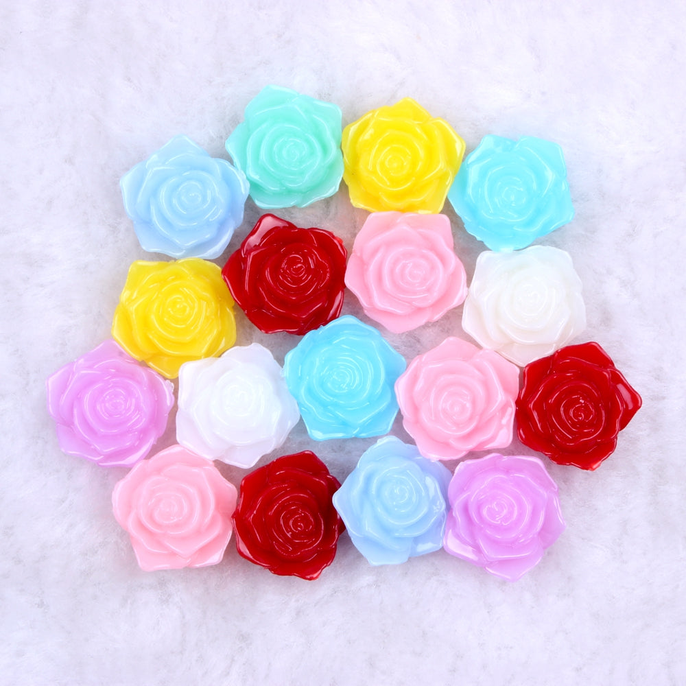 MajorCrafts 20pcs 18mm Mixed Jelly Flat Back Rose Flower Resin Cabochon Pearls J11