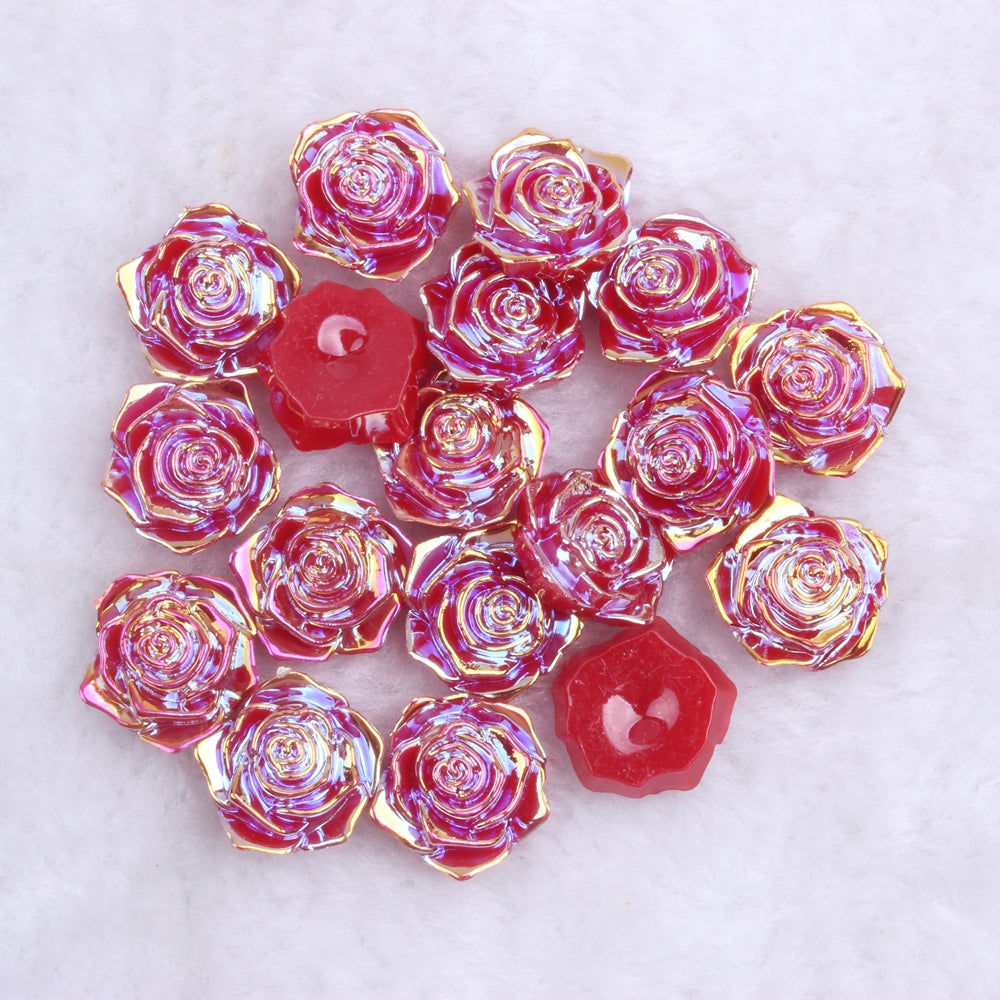 MajorCrafts 20pcs 18mm Red Jelly AB Flat Back Rose Flower Resin Cabochon Pearls J12A