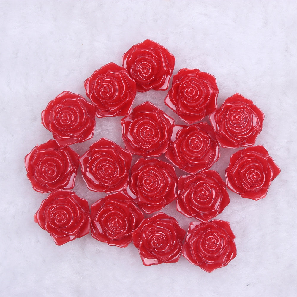 MajorCrafts 20pcs 18mm Red Jelly Flat Back Rose Flower Resin Cabochon Pearls J12