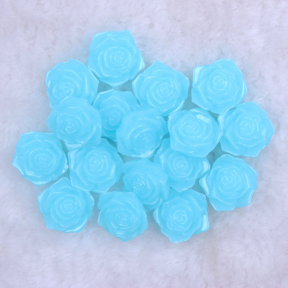 MajorCrafts 20pcs 18mm Aqua Blue Jelly Flat Back Rose Flower Resin Cabochon Pearls J13