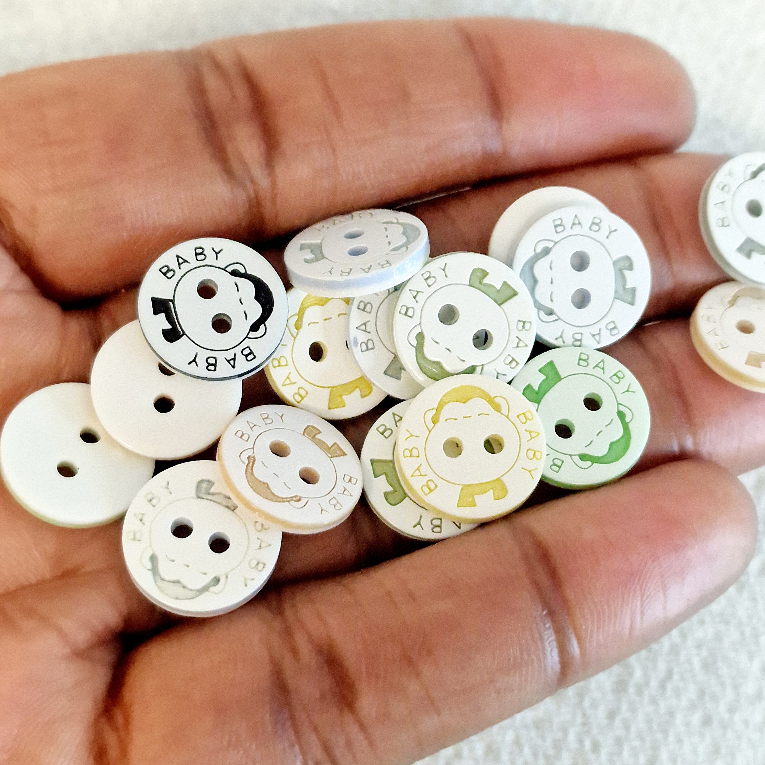 MajorCrafts 48pcs 12.5mm Mixed Colours 'Baby' Printed 2 Holes Small Round Resin Sewing Buttons