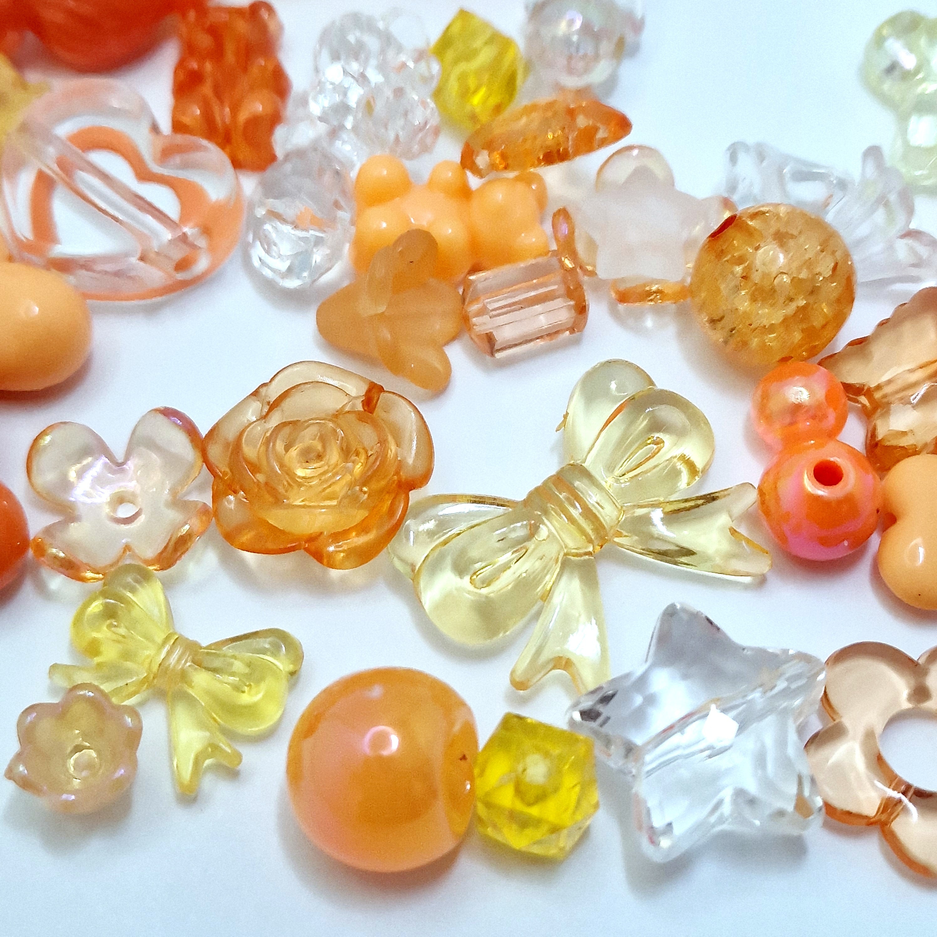 MajorCrafts 50g Orange Theme Mixed Shapes & Sizes Acrylic Beads