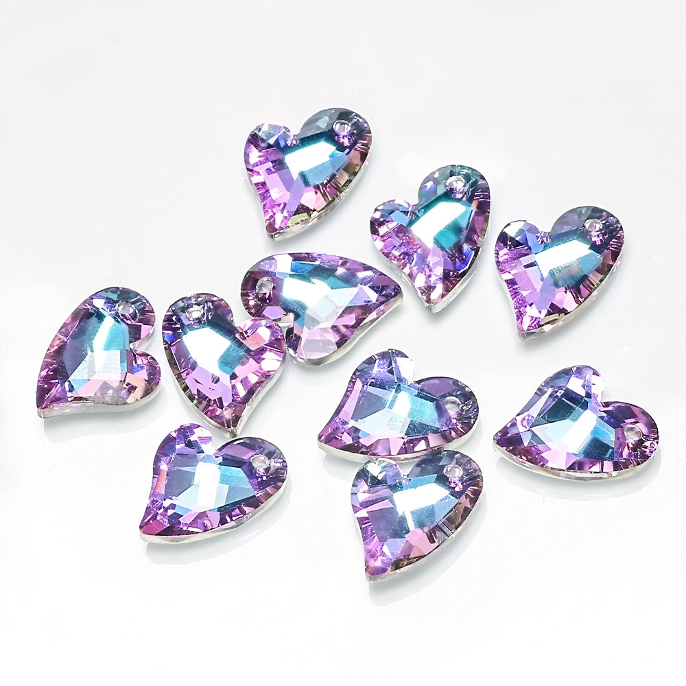 MajorCrafts 8pcs 17mm Pink Blue Swirly Heart Glass Pendant Charm Beads