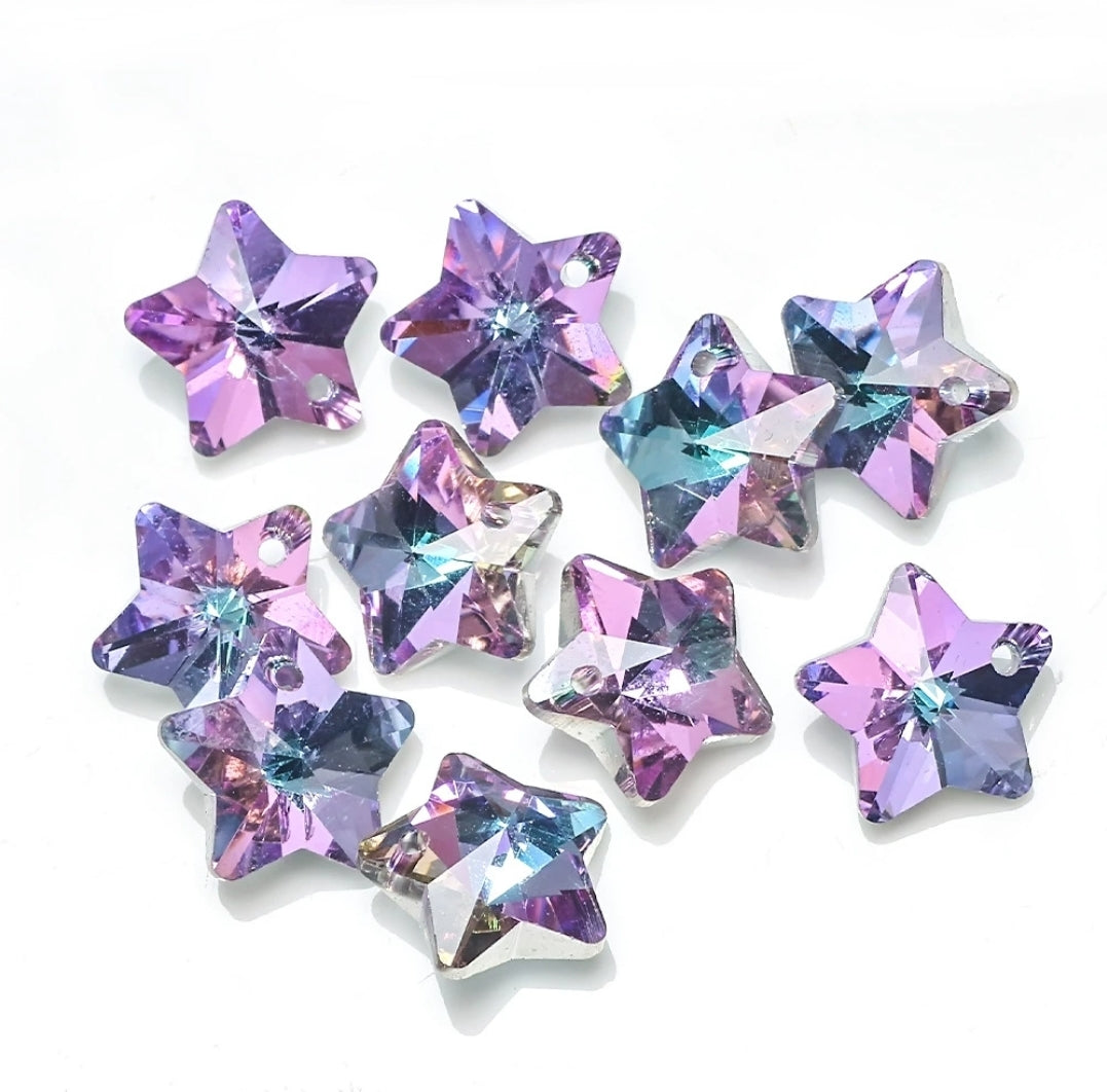 MajorCrafts 10pcs 13mm Pink Blue Star Glass Pendant Charm Beads
