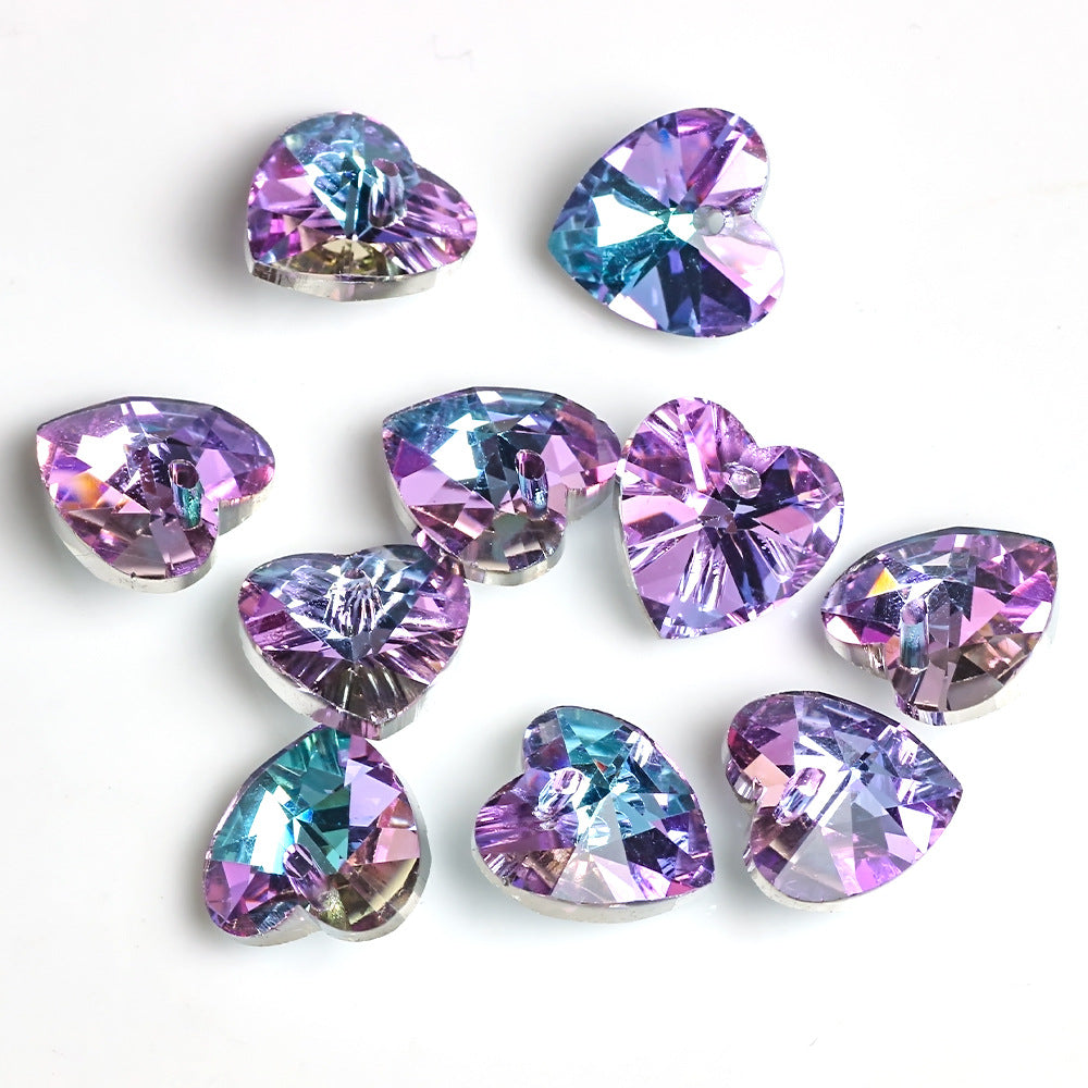 MajorCrafts 10pcs 14mm Pink Purple Heart Glass Pendant Charm Beads