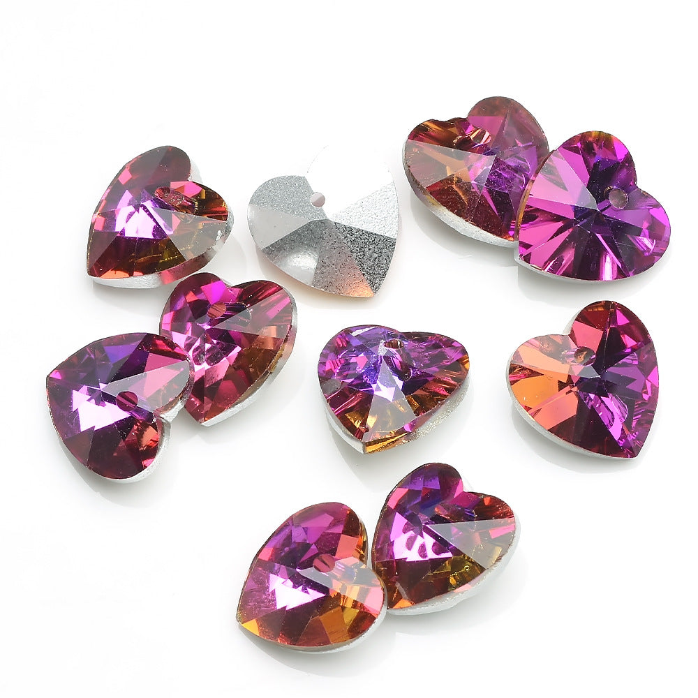 MajorCrafts 10pcs 14mm Purple Gold Heart Glass Pendant Charm Beads