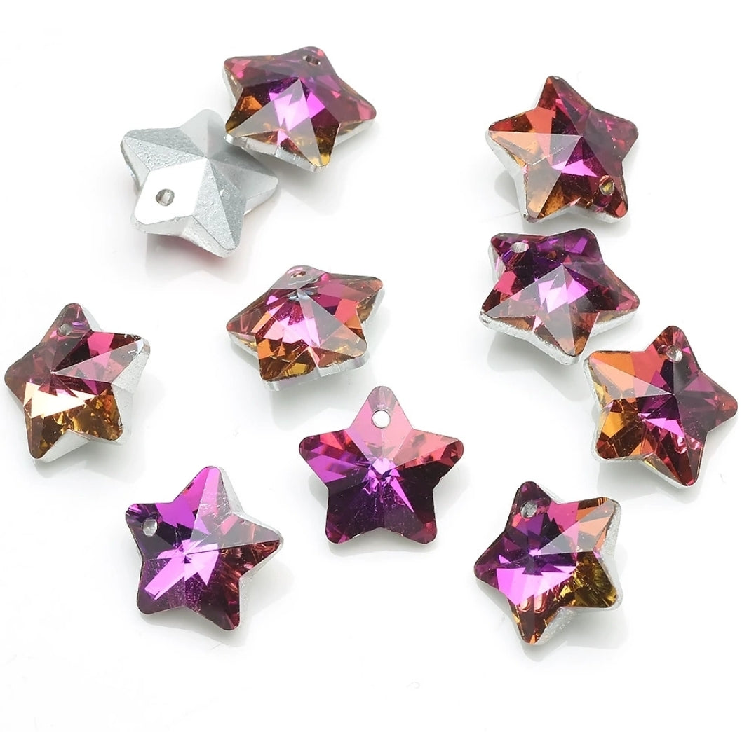 MajorCrafts 10pcs 13mm Purple Gold Star Glass Pendant Charm Beads