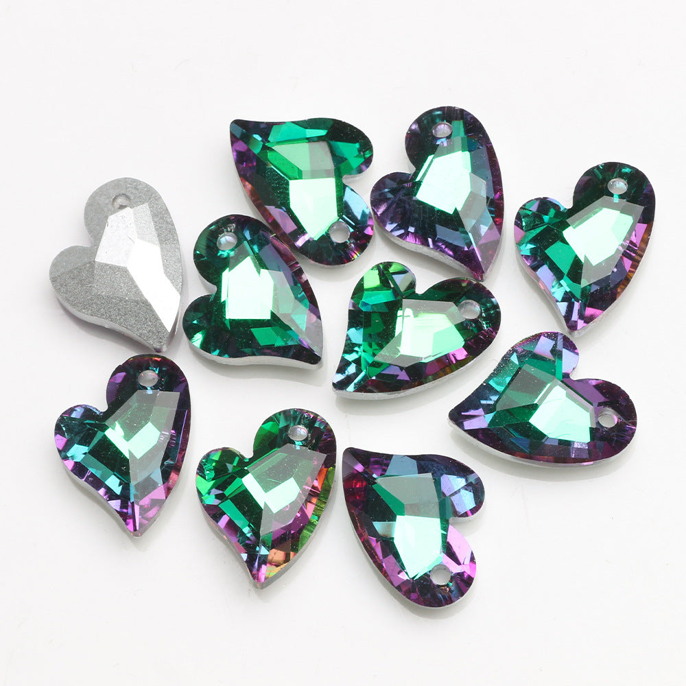 MajorCrafts 8pcs 17mm Purple Green Swirly Heart Glass Pendant Charm Beads