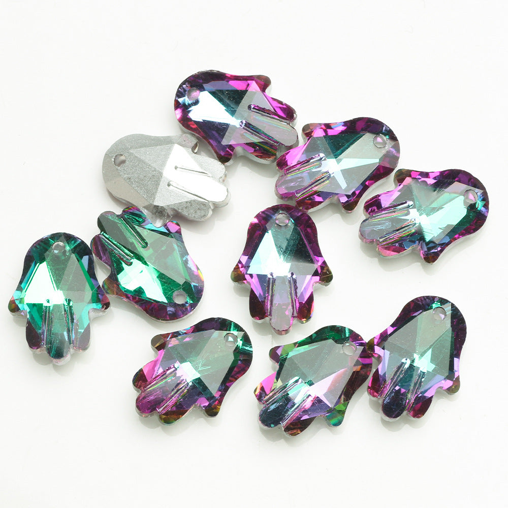 MajorCrafts 8pcs 18mm Purple Green Palm Hand Shape Glass Pendant Charm Beads
