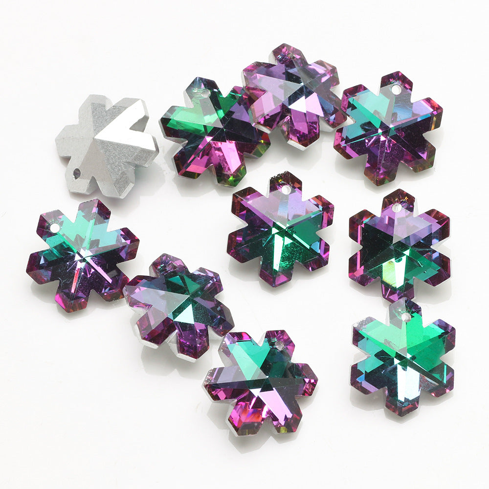 MajorCrafts 4pcs 20mm Purple Green Snowflake Glass Pendant Charm Beads