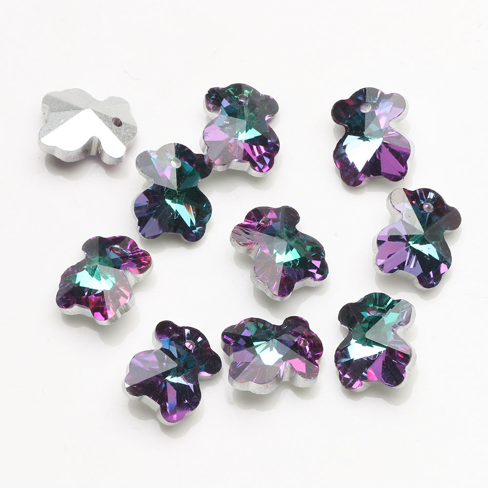 MajorCrafts 10pcs 14mm Purple Green Bear Glass Pendant Charm Beads