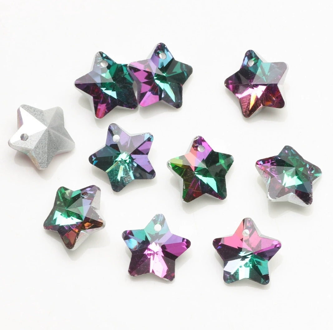 MajorCrafts 10pcs 13mm Purple Green Star Glass Pendant Charm Beads