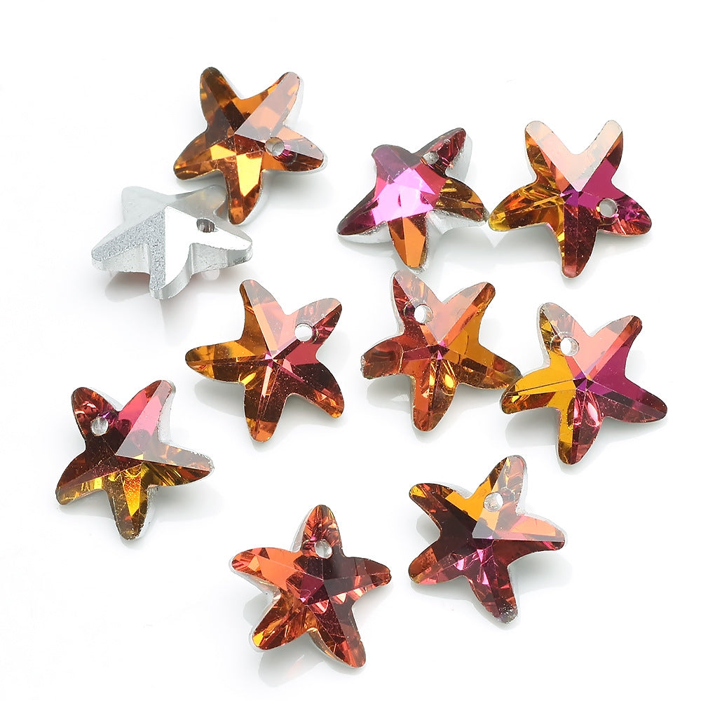 MajorCrafts 10pcs 14mm Purple Gold Starfish Glass Pendant Charm Beads