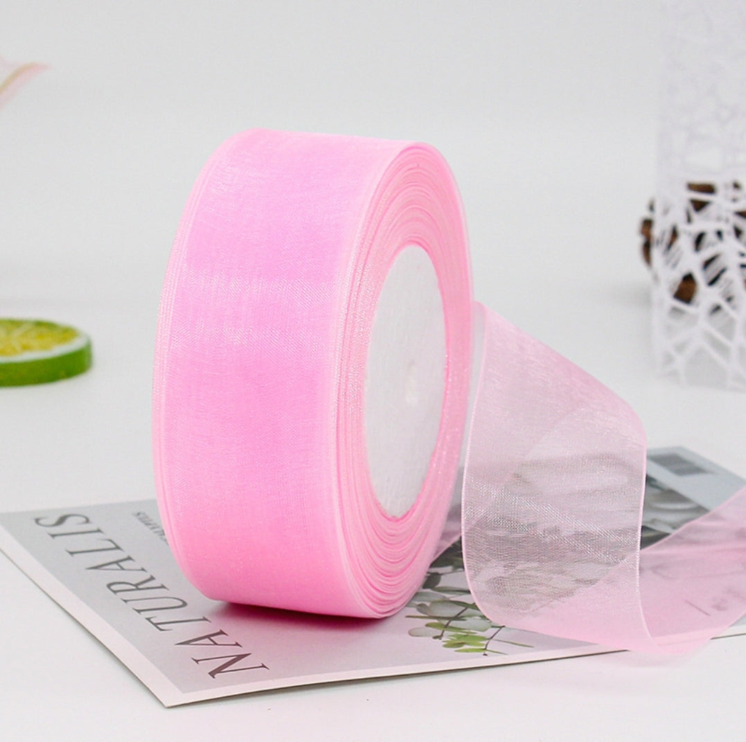 MajorCrafts 40mm 45metres Light Pink Sheer Organza Fabric Ribbon Roll R1004
